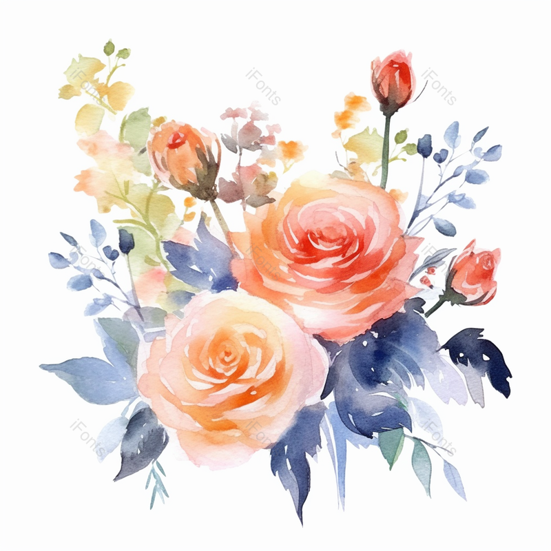 柔美粉色玫瑰花束植物春天水彩画唯美插画,插画/手绘图,插画/手绘图库,插画/手绘图下载,插画/手绘